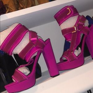 Hot pink strappy heels